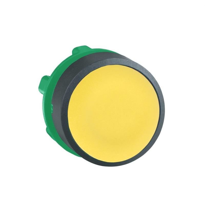 Schneider Electric yellow flush pushbutton head Ø22 spring return unmarked, manufacturer catalog image