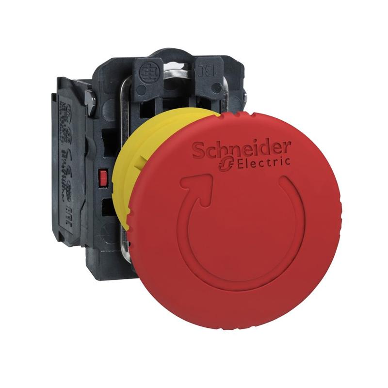 Schneider Electric red Ø40 Emergency stop, switching off pushbutton Ø22 latching turn release 1NC, manufacturer catalog image