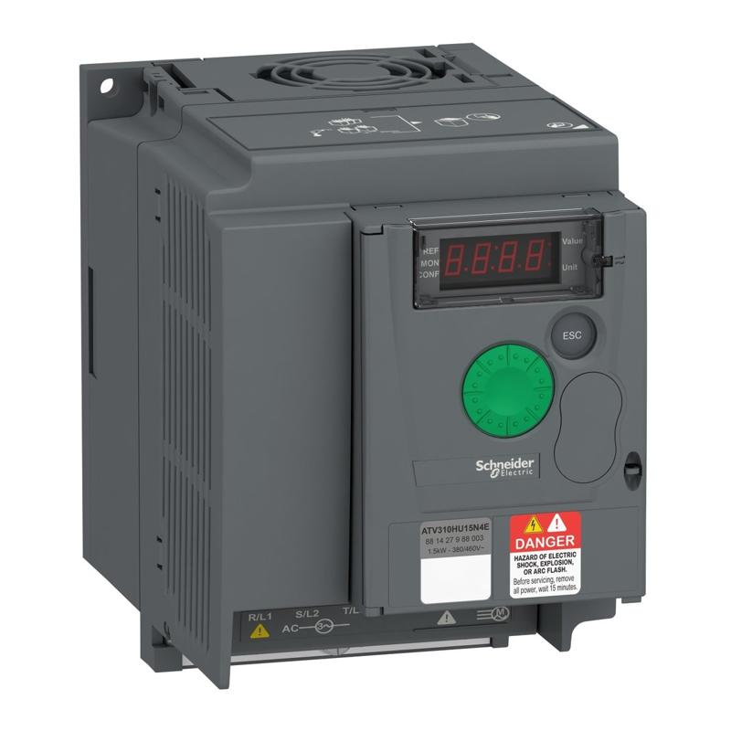 Schneider Electric variable speed drive, Easy Altivar 310, heavy duty, 1.5kW, 2hp, 380 to 460V, without EMC, manufacturer catalog image