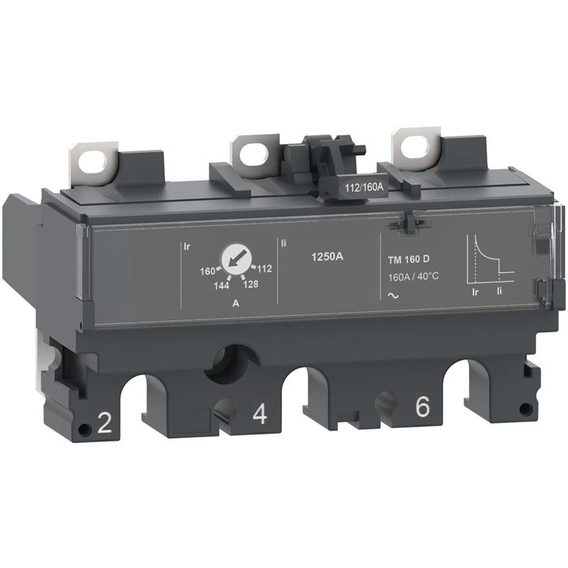 Schneider Electric trip unit TM63D for ComPacT NSX 100/160/250 circuit breakers, thermal magnetic, rating 63 A, 3 poles 3d, manufacturer catalog image