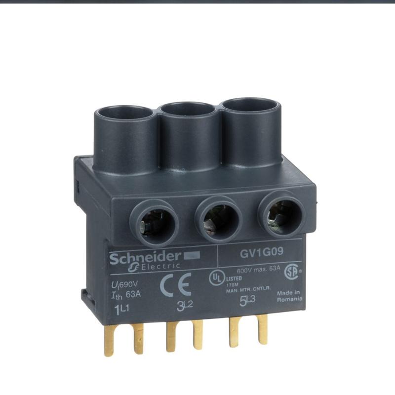 Schneider Electric TeSys GV2, TeSys D & TeSys U - terminal block - 3P - from the top, manufacturer catalog image