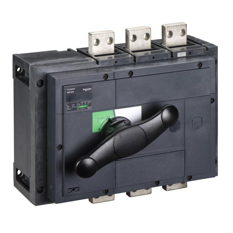 Schneider Electric switch disconnector, Compact INS800 , 800 A, standard version with black rotary handle, 3 poles, manufacturer catalog image