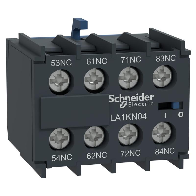 Schneider Electric Auxiliary contact block, TeSys K, 4NC, front mounting, screw clamp terminals, manufacturer catalog image