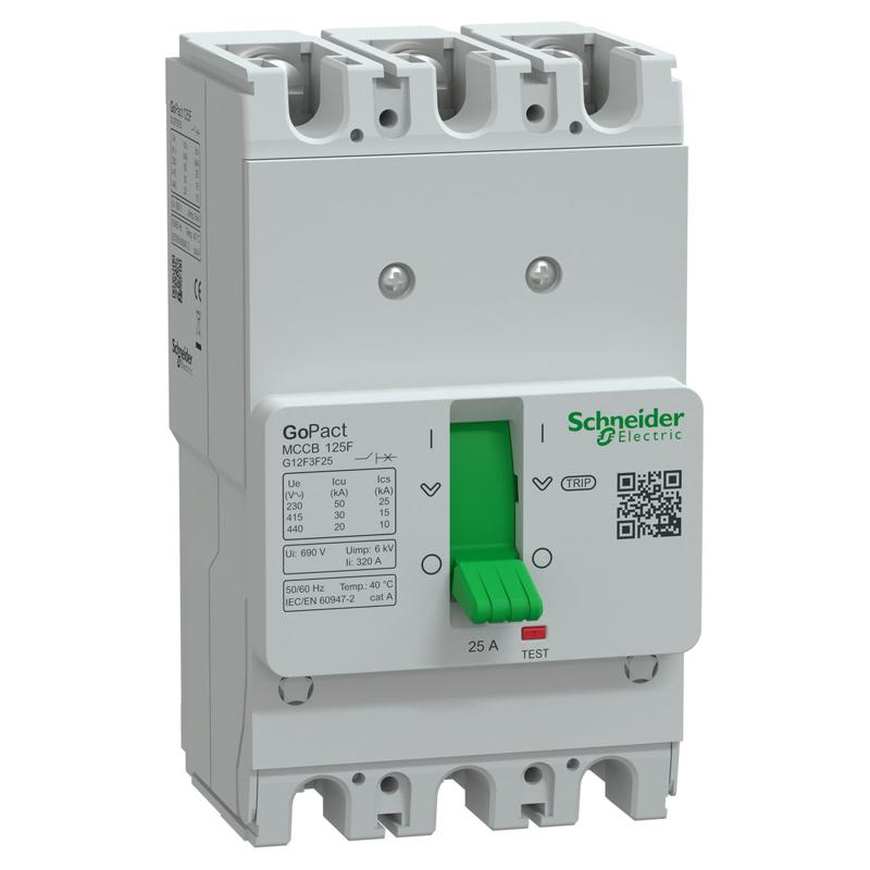 Schneider Electric GoPact MCCB 125 circuit breaker, 25 A at 40 °C, manufacturer catalog image