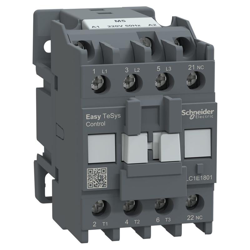 Schneider Electric EasyPact TVS contactor 3P(3 NO) - AC-3 - <= 440 V 18A - 220 V AC coil, manufacturer catalog image
