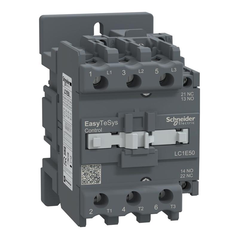 Schneider Electric EasyPact TVS contactor 3P(3 NO) - AC-3 - <= 440 V 50A - 220 V AC coil, manufacturer catalog image