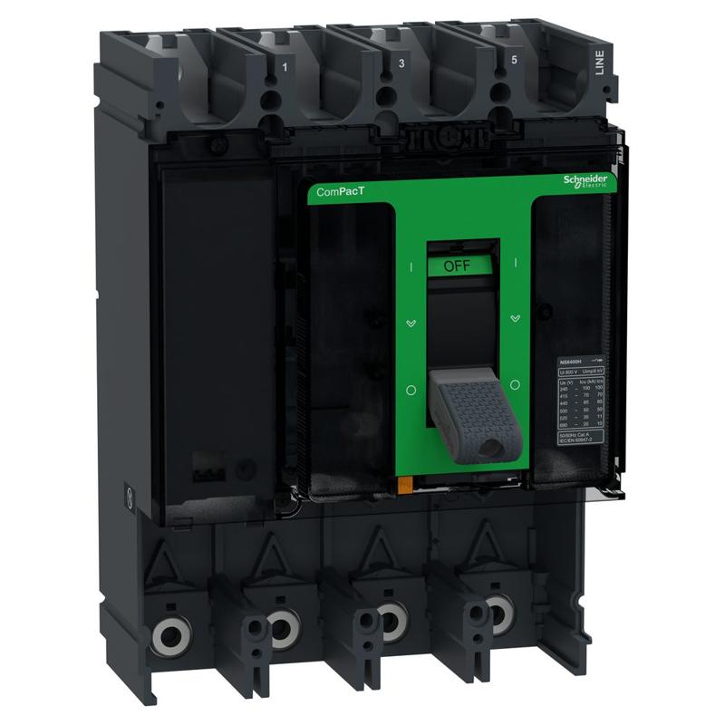 Schneider Electric Circuit breaker basic frame, ComPacT NSX400H, 70kA at 415VAC 50/60 Hz, 400A, without trip unit, 4 poles, manufacturer catalog image