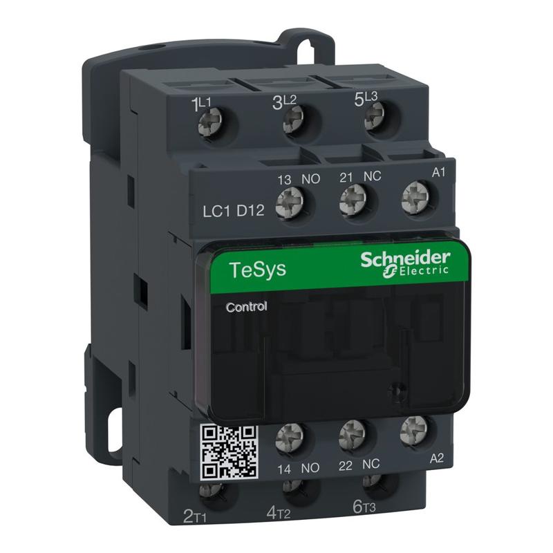 Schneider Electric Contactor, TeSys Deca, 3P(3NO), AC-3/AC-3e, <=440V, 12A, 230V AC 50/60Hz coil, screw clamp terminals, manufacturer catalog image