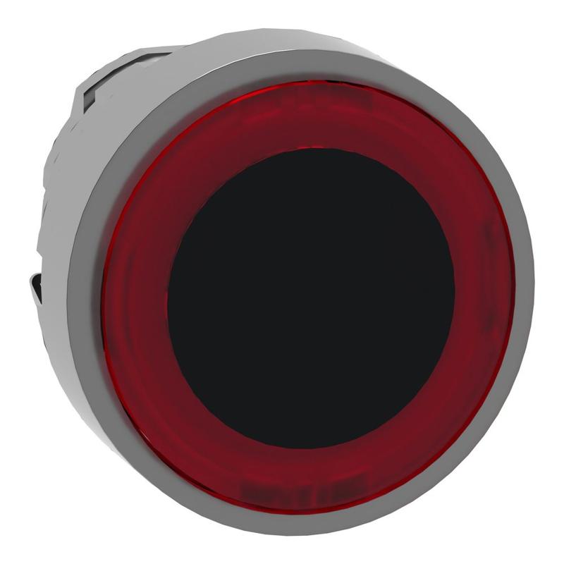 Schneider Electric Head for illuminated push button, Harmony XB4, metal, red flush, 22mm, universal LED, spring return, illuminated ring, manufacturer catalog image