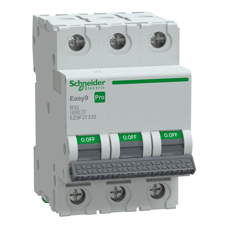 Schneider Electric Miniature Circuit Breaker(MCB), Easy9 Pro, 3P, 32A, B curve, 6000A(IEC/EN 60898-1), manufacturer catalog image