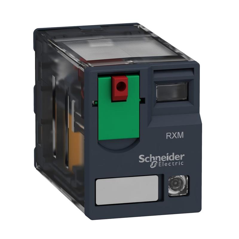 Schneider Electric Harmony, Miniature plug-in relay, 6 A, 4 CO, with LED, with lockable test button, 230 V AC, manufacturer catalog image