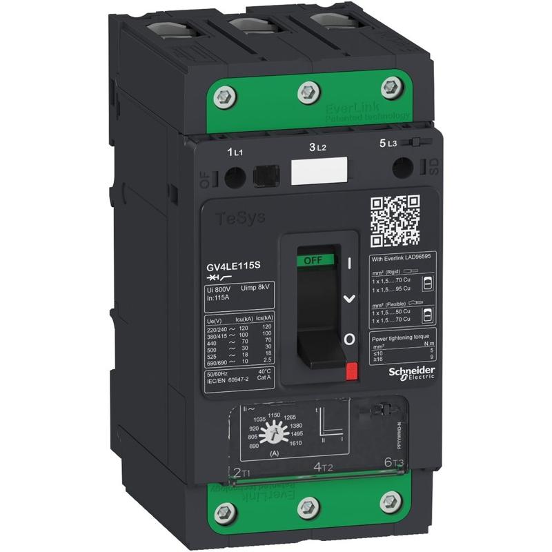 Schneider Electric Motor circuit breaker, TeSys GV4, 3P, 7 A, Icu 50 kA, magnetic, EverLink terminals, manufacturer catalog image