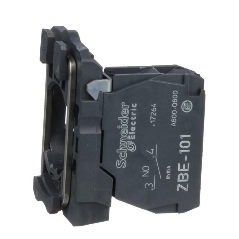 Schneider Electric Single contact block with body/fixing collar, plastic, screw clamp terminal,1 NO, manufacturer catalog image