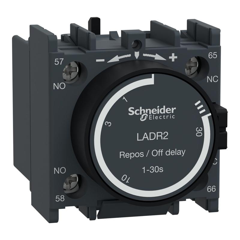 Schneider Electric TeSys D - time delay auxiliary contact block - 1 NO + 1 NC screw clamp terminals, manufacturer catalog image