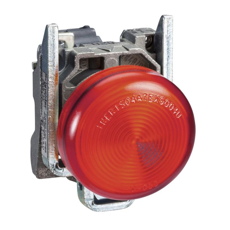 Schneider Electric red complete pilot light Ø22 plain lens with BA9s bulb 250V, manufacturer catalog image