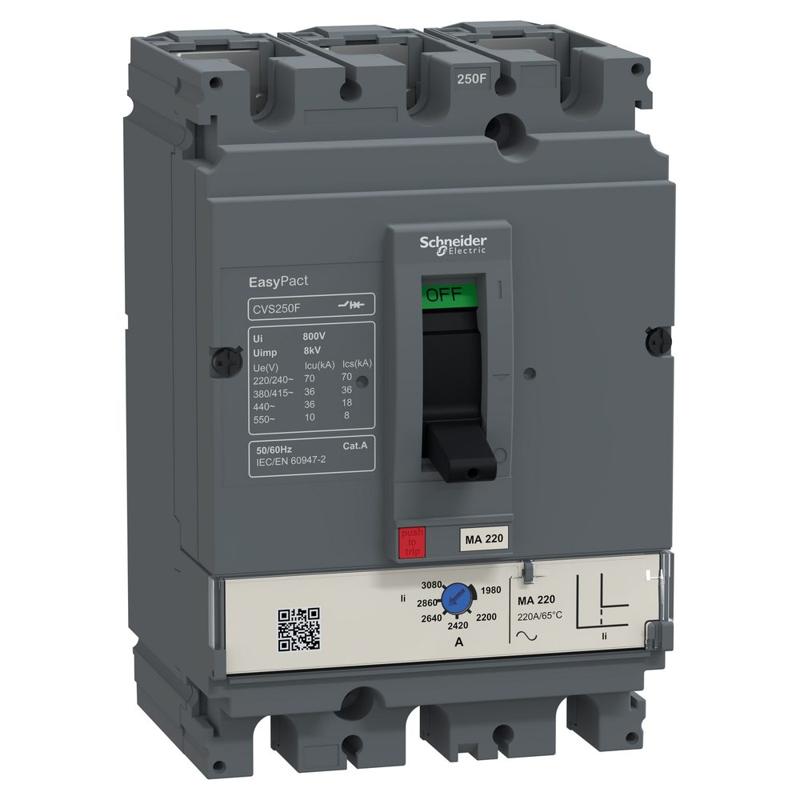 Schneider Electric Easypact CVS - CVS250F MA220 circuit breaker - 3P/3d, manufacturer catalog image