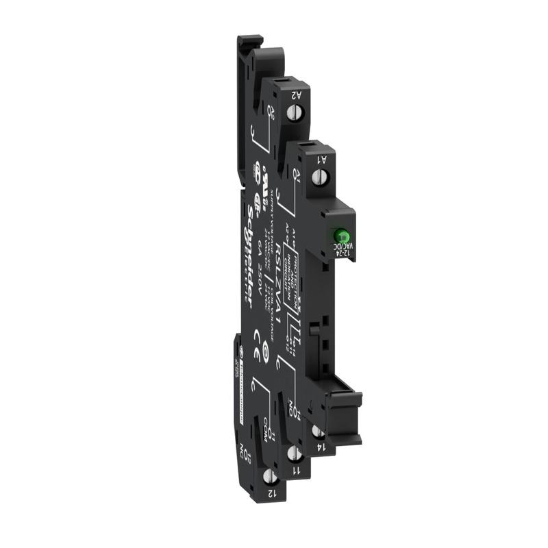 Schneider Electric Harmony, Socket equipped with LED and protection circuit, for RSL1 relays, srew connector, 12...24 V AC/DC, manufacturer catalog image