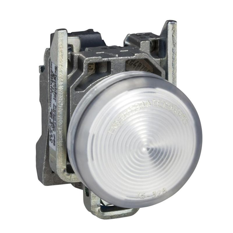 Schneider Electric Pilot light, metal, white, Ø22, plain lens with integral LED, 230...240 VAC, manufacturer catalog image