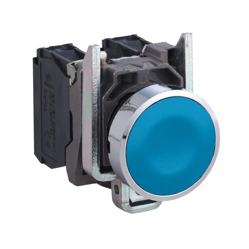 Schneider Electric Push button, metal, flush, blue, Ø22, spring return, unmarked, 1 NO, manufacturer catalog image