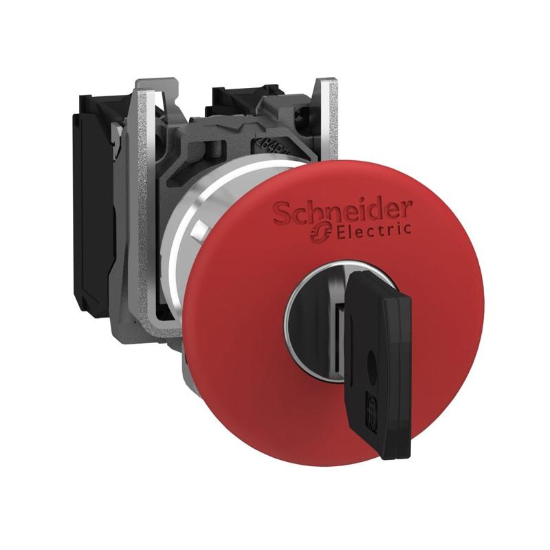 Schneider Electric Red Ø40 Emergency stop, switching off Ø22 latching key release 1NC, manufacturer catalog image