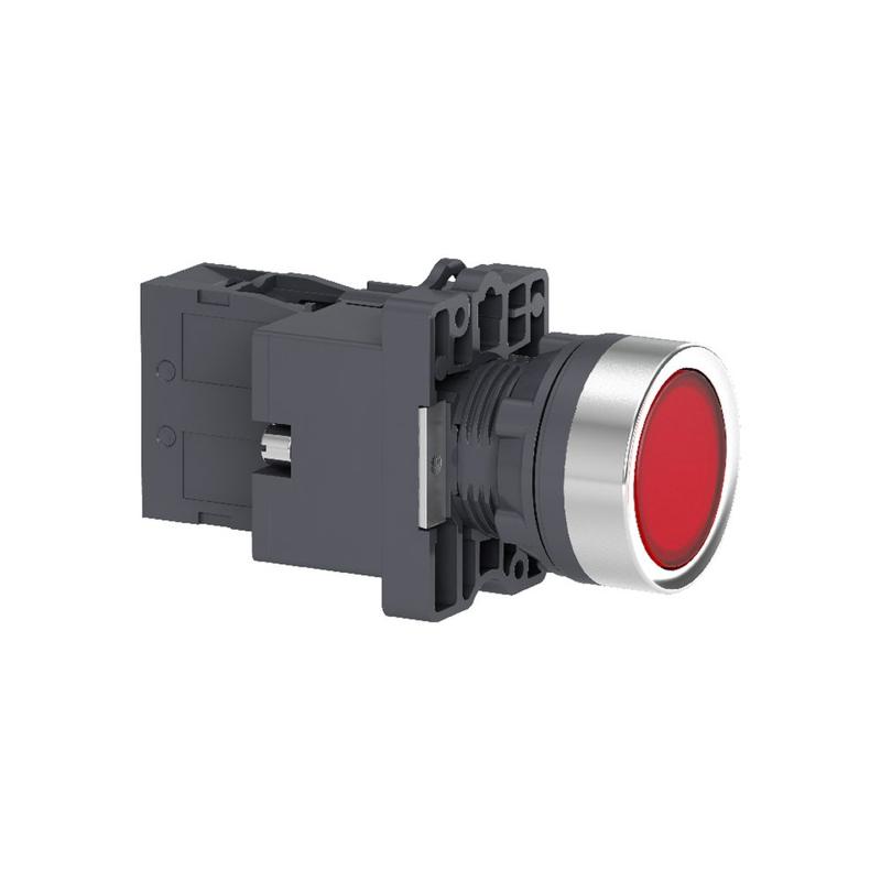 Schneider Electric red flush complete illum push-button - Ø22 - flush - 24V AC/DC - 1NO, manufacturer catalog image