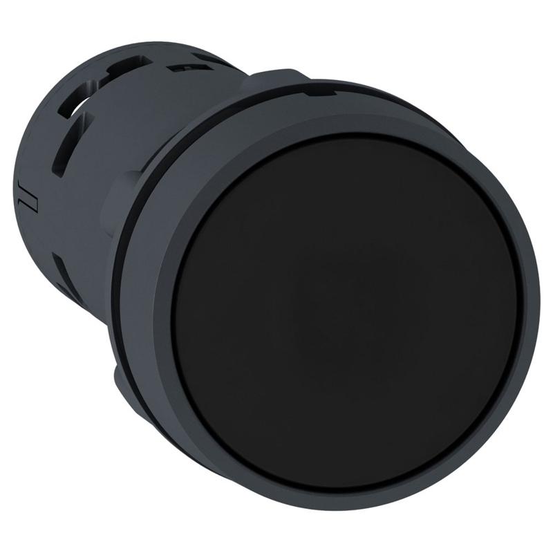 Schneider Electric Monolithic push button, plastic, black, Ø22, spring return, unmarked, 1 NO, manufacturer catalog image