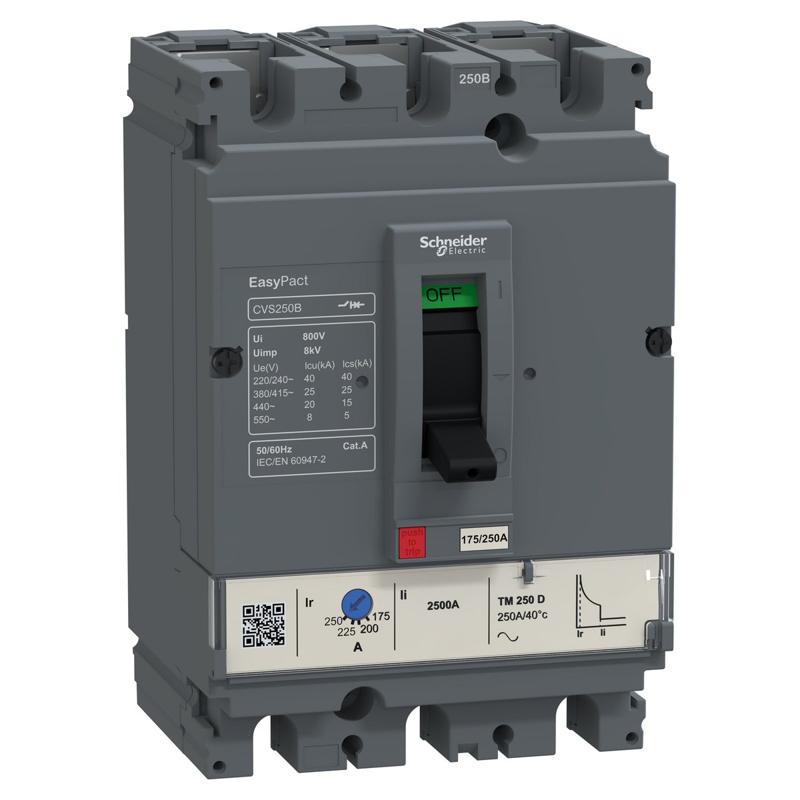 Schneider Electric Easypact CVS - CVS250B TM250D circuit breaker - 3P/3d, manufacturer catalog image