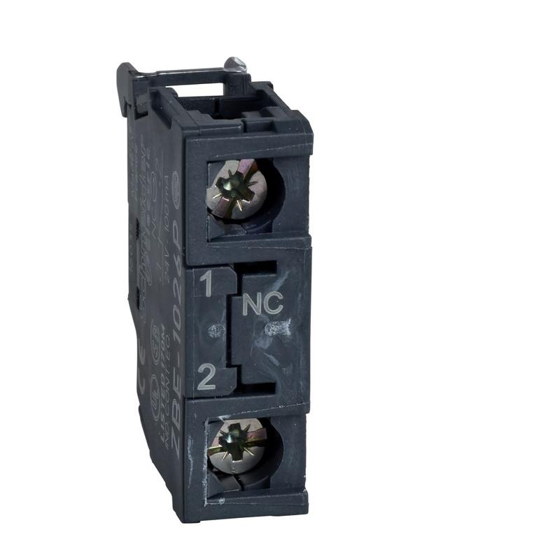 Schneider Electric Single contact block, Harmony XB4, silver alloy, gold flashed, screw clamp terminal, dusty environment, 1NC, manufacturer catalog image