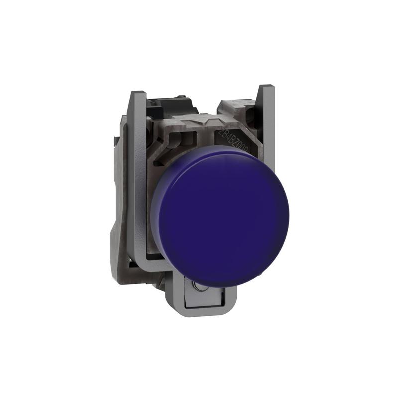 Schneider Electric Pilot light, Harmony XB4, grey plastic, blue, 22mm, universal LED, plain lens, 24V AC/DC, manufacturer catalog image