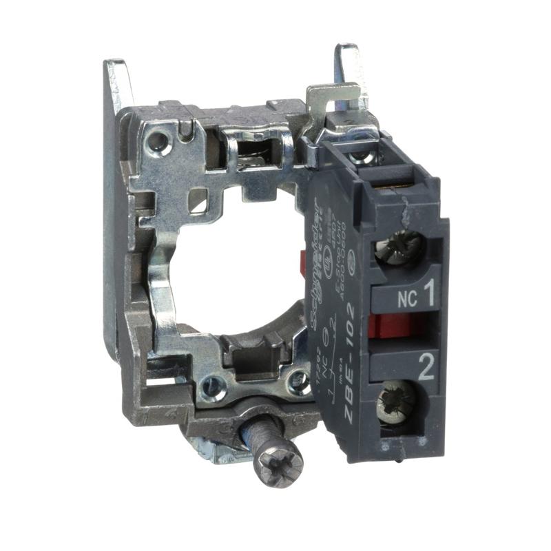 Schneider Electric Single contact block with body/fixing collar, metal, screw clamp terminal, 1 NC, manufacturer catalog image
