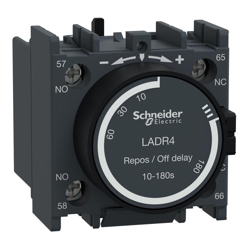 Schneider Electric TeSys D - time delay auxiliary contact block - 1 NO + 1 NC screw clamp terminals, manufacturer catalog image