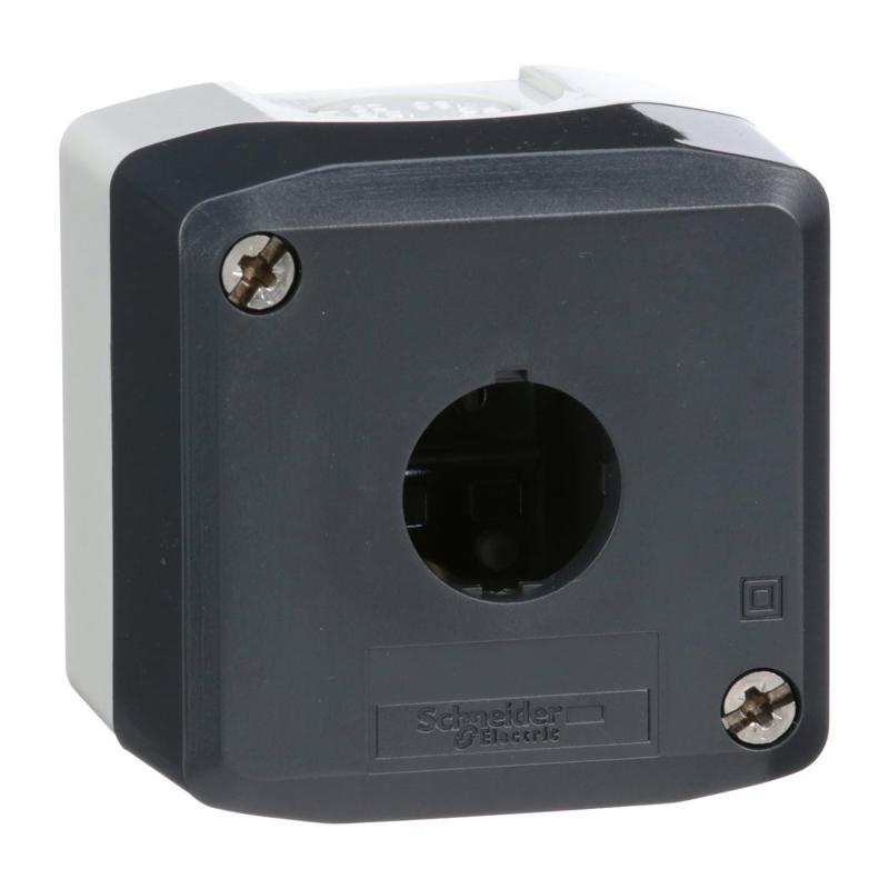 Schneider Electric Empty enclosure, plastic, dark grey lid, for push button Ø22, 1 cut-out, manufacturer catalog image