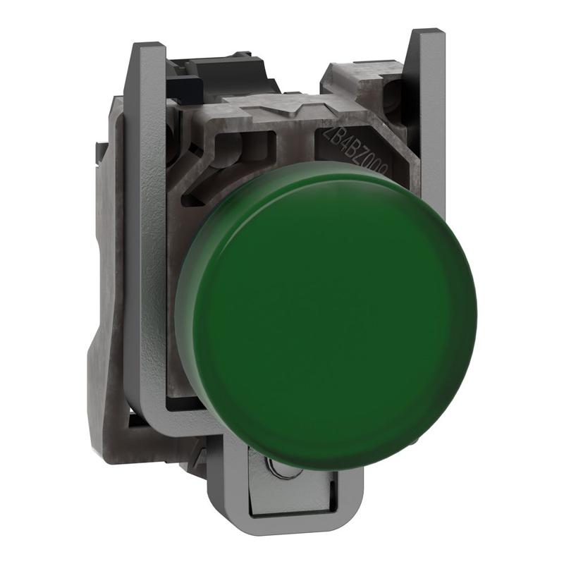 Schneider Electric Pilot light, metal, green, Ø22, plain lens with BA9s bulb, <= 250 V, manufacturer catalog image