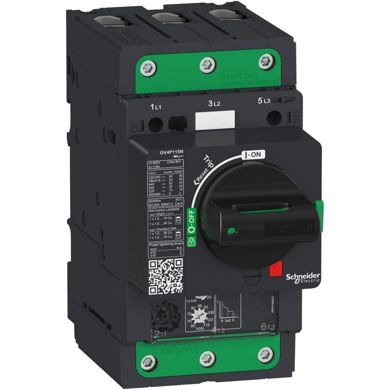 Schneider Electric Motor circuit breaker, TeSys GV4, 3P, 115A, Icu 25kA, thermal magnetic, Everlink terminals, manufacturer catalog image