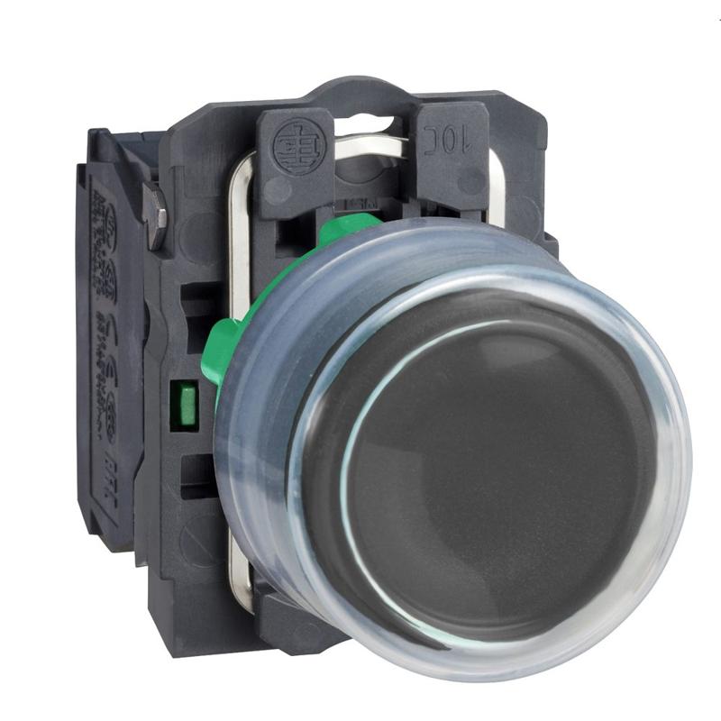 Schneider Electric Push button, plastic, projecting, black, Ø22, spring return, booted, unmarked, 1 NO, manufacturer catalog image
