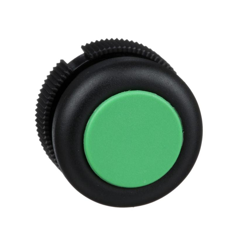 Schneider Electric Harmony XAC, Push button head, plastic, green, booted, spring return, manufacturer catalog image