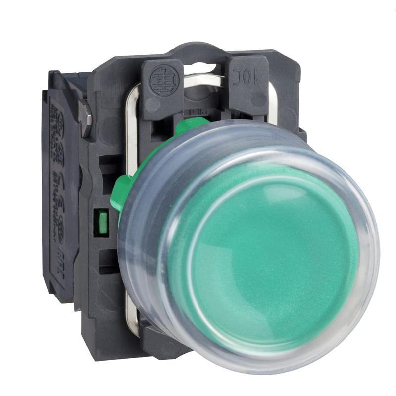 Schneider Electric Push button, plastic, projecting, green, Ø22, spring return, booted, unmarked, 1 NO, manufacturer catalog image