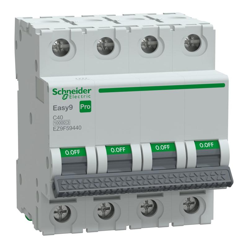 Schneider Electric Miniature Circuit Breaker(MCB), Easy9 Pro, 4P, 40A, C curve, 10000A(IEC/EN 60898-1), 10kA(IEC/EN 60947-2), manufacturer catalog image