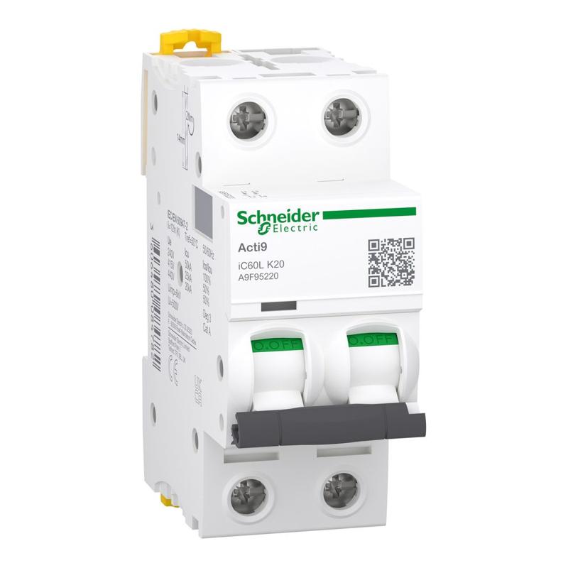 Schneider Electric iC60L - miniature circuit breaker - 2P - 20A - K curve, manufacturer catalog image