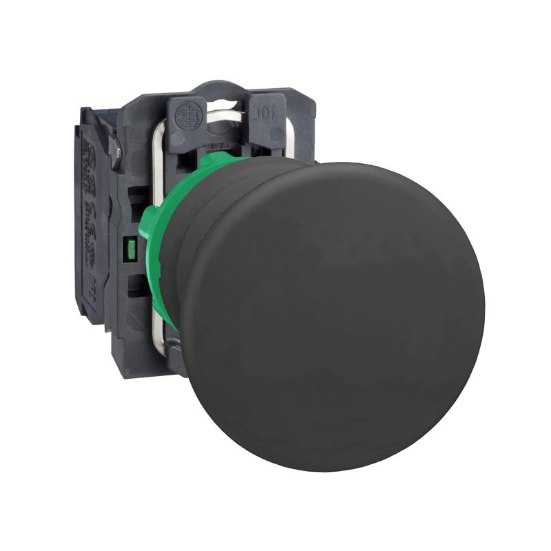 Schneider Electric Push button, plastic, black mushroom Ø40, Ø22, spring return, unmarked, 1 NO, manufacturer catalog image