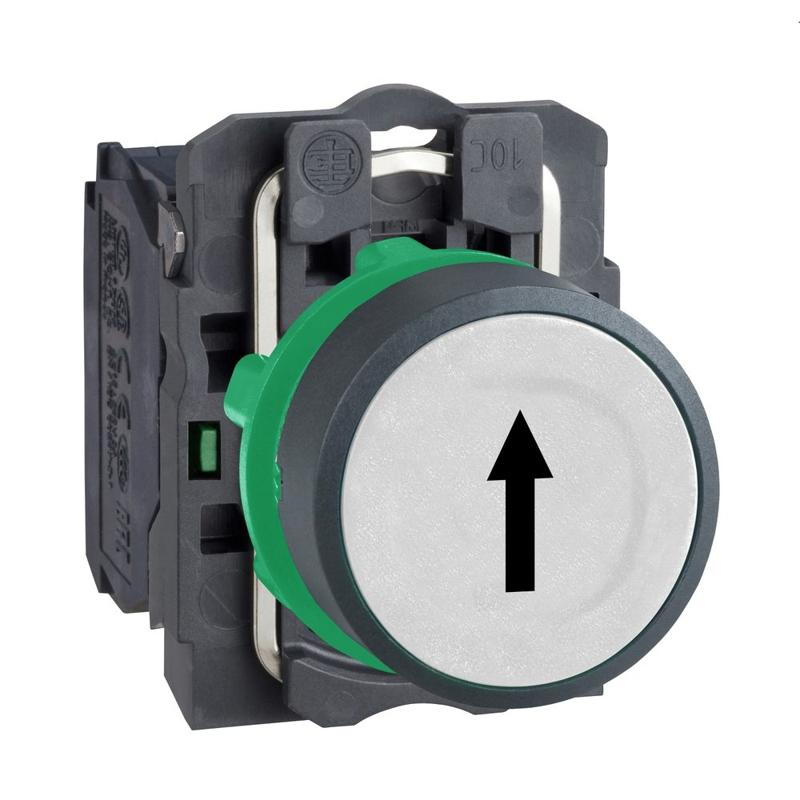 Schneider Electric Push button, plastic, flush, white, Ø22, spring return, marked UP ARROW, 1 NO, manufacturer catalog image