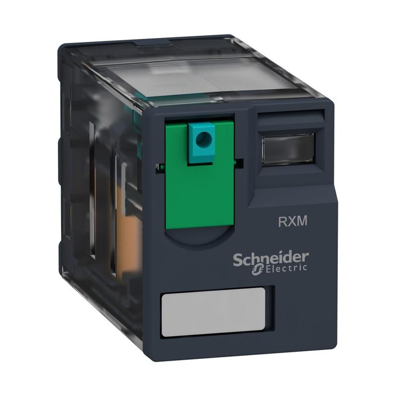 Schneider Electric Harmony, Miniature plug-in relay, 12 A, 2 CO, with lockable test button, 24 V DC, manufacturer catalog image