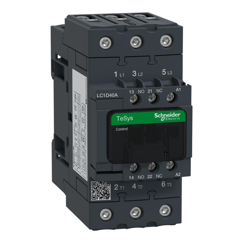 Schneider Electric TeSys D contactor - 3P(3 NO) - AC-3 - <= 440 V 40 A - 48 V AC 50/60 Hz coil, manufacturer catalog image