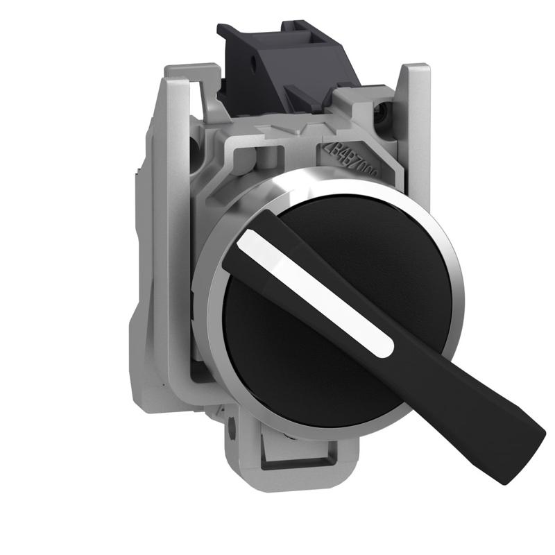 Schneider Electric Selector switch, metal ,black Ø22, long handle, 2 positions, stay put, 1 NO, manufacturer catalog image