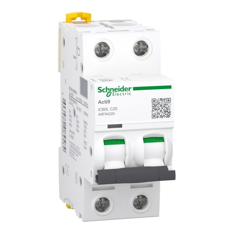 Schneider Electric iC60L - miniature circuit breaker - 2P - 20A - C curve, manufacturer catalog image