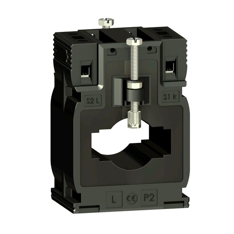 Schneider Electric current transformer tropicalised DIN mount 250 5 cables d. 26 - bars 12x40 15x32, manufacturer catalog image
