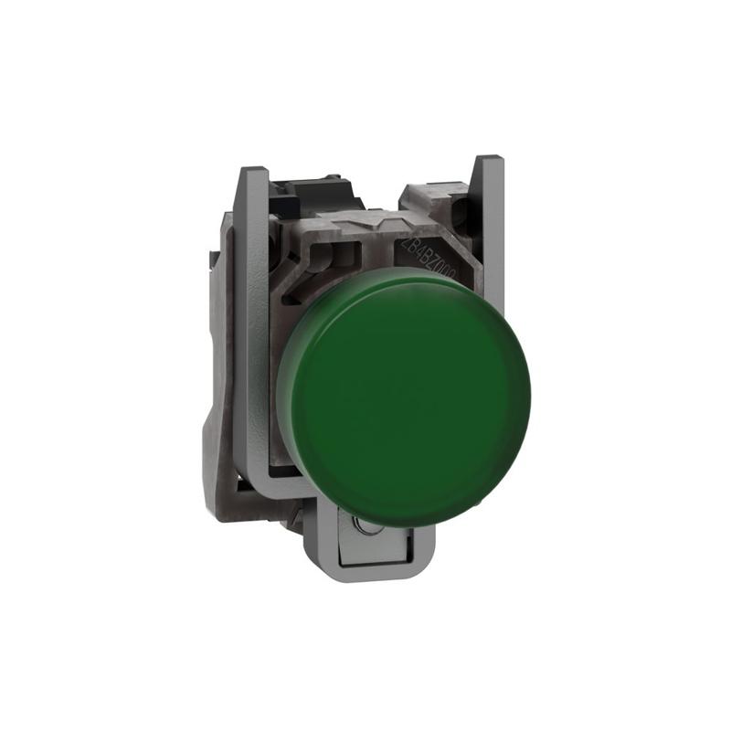Schneider Electric Pilot light, metal, green, Ø22, plain lens with integral LED, 230...240 VAC, manufacturer catalog image