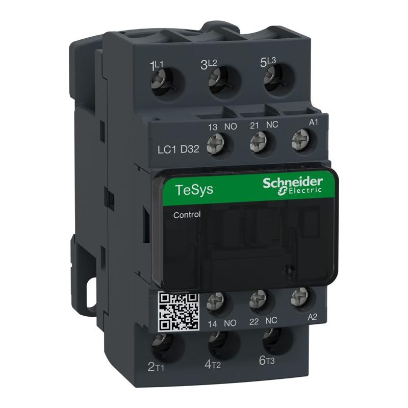 Schneider Electric TeSys D contactor - 3P(3 NO) - AC-3 - <= 440 V 32 A - 24 V AC coil, manufacturer catalog image