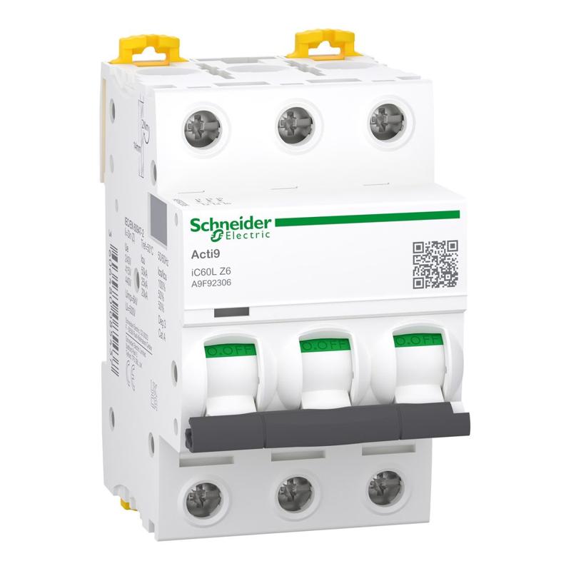 Schneider Electric iC60L - miniature circuit breaker - 3P - 6A - Z curve, manufacturer catalog image