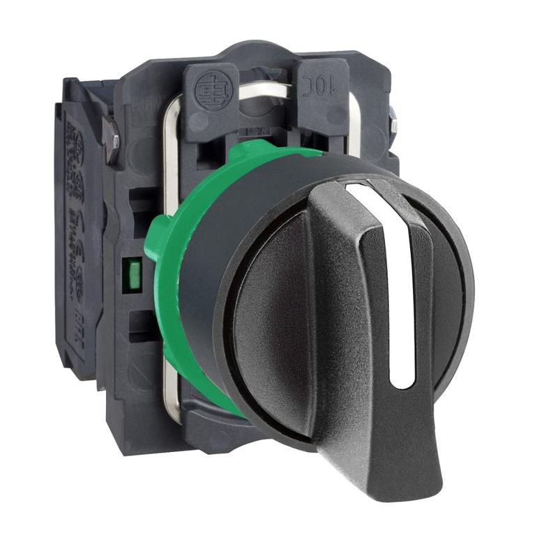 Schneider Electric Selector switch, plastic, black, Ø22, 3 positions, stay put, 2 NO, manufacturer catalog image